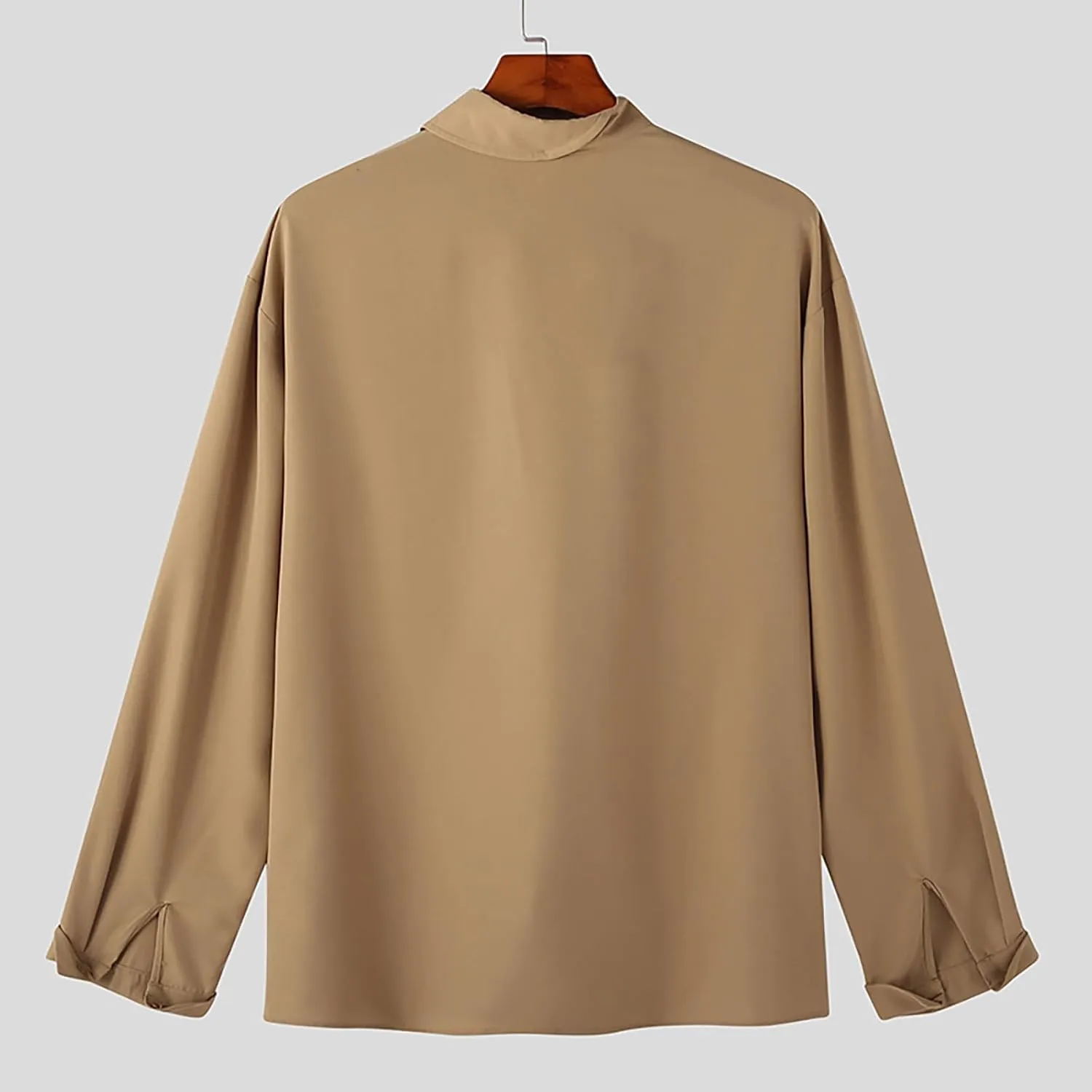 Mens Stylish Irregular Stand Collar Shirt Long Sleeve Loose Fit Casual Streetwear Tunic Top Button Up Dress Shirts