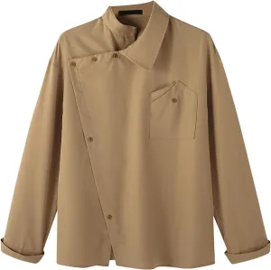 Mens Stylish Irregular Stand Collar Shirt Long Sleeve Loose Fit Casual Streetwear Tunic Top Button Up Dress Shirts