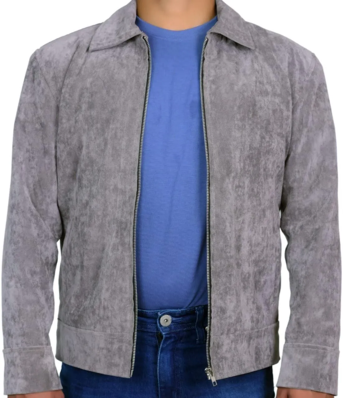 Men's Stylish Vintage Classic Grey Suede Sheep Leather Motorcycle Jacket