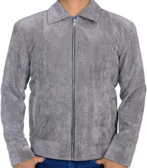 Men's Stylish Vintage Classic Grey Suede Sheep Leather Motorcycle Jacket