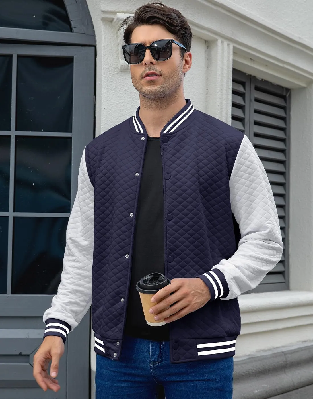 Mens Varsity Jacket Lightweight Jacket Causal Waffle Letterman Bomber Jackets