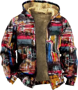 Mens Vintage Fleece Jacket Sherpa Lined Winter Coats Fall Winter Cozy Outerwear Windproof Casual Hoodies Plus Size