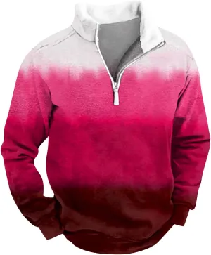 Men's Vintage Western Cowboy Zipper Sweatshirt Winter Thick Sweater Half Zip Stand Collar Cowboy Print Jacket Coats