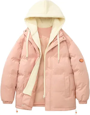 Mens Warm Puffer Jacket Warm Thick Full Zipper Waterproof Down Coats Winter Outdoor Skiing Coat with Detachable Hood