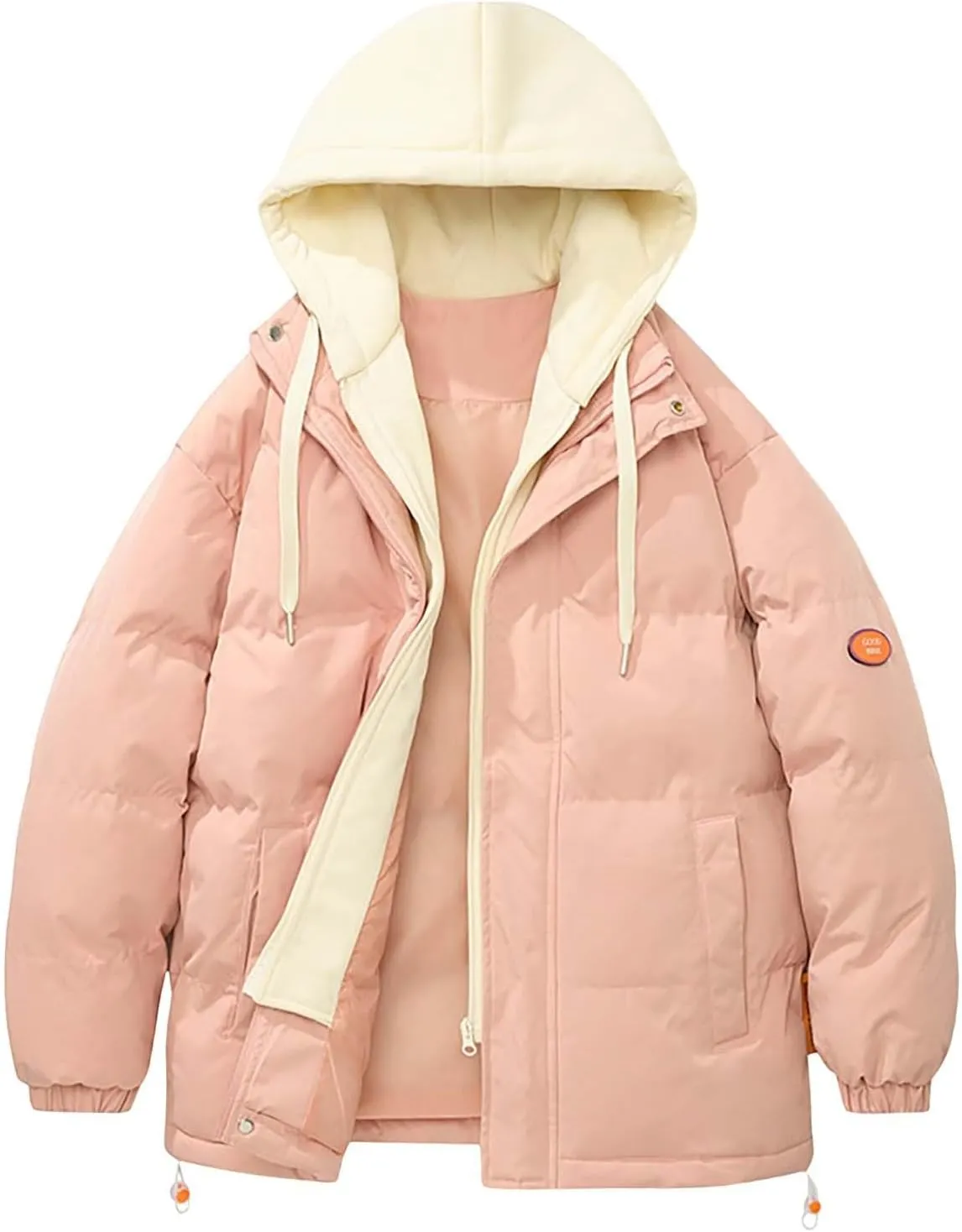 Mens Warm Puffer Jacket Warm Thick Full Zipper Waterproof Down Coats Winter Outdoor Skiing Coat with Detachable Hood
