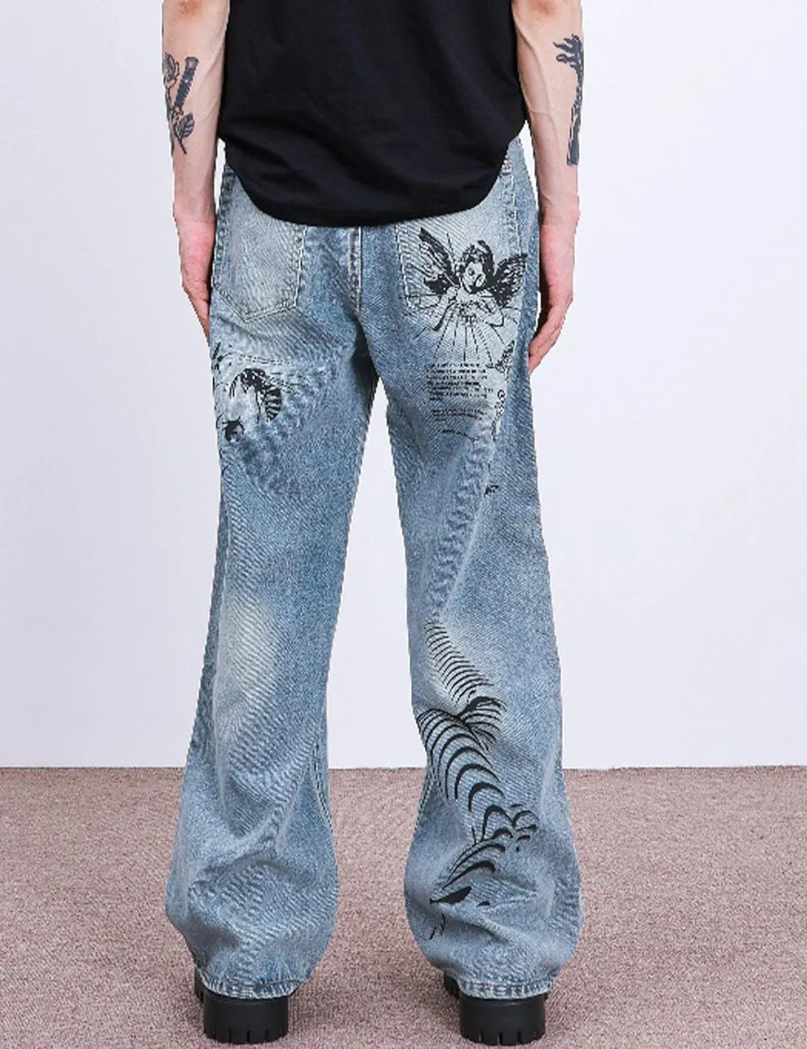 Men's Y2K Jeans Hip Hop Baggy Denim Pants Spiderweb Graphic Jeans Goth Denim Joggers Streetwear