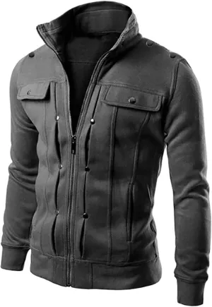 Men's Zip Up Hoodie Lightweight Button Fly Slim Fit Long Sleeve Cotton SweatShirt Fashion Stand Collar Sports Jackets