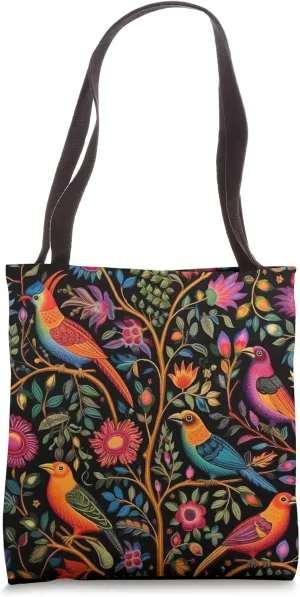 Mexican Embroidery Pattern Art Birds Flowers Tote Bag