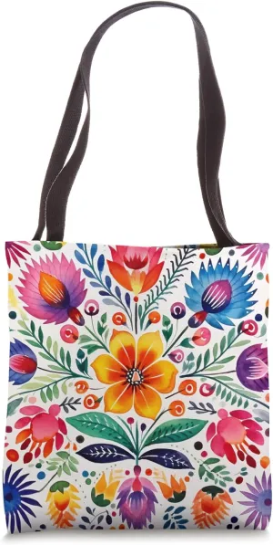 Mexican Folk Art Floral Embroidery Pattern Heritage Otomi Tote Bag