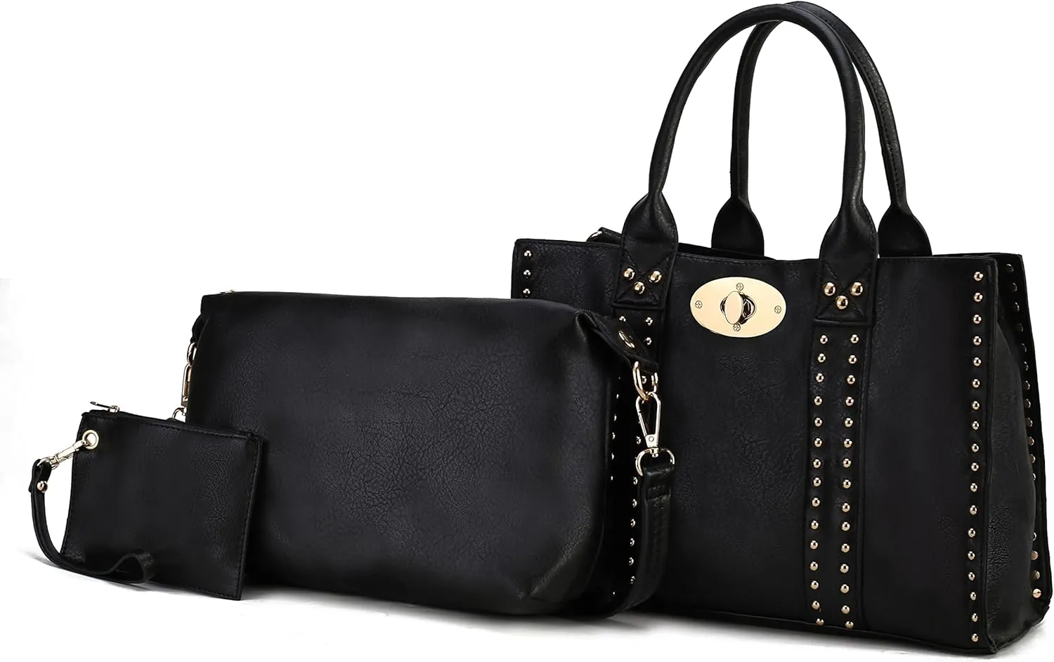 Mia K Collection 3-PC Set, Studded Tote Bag for Women, Pouch Handbag, Wristlet Purse, Crossbody Shoulder Strap PU Leather