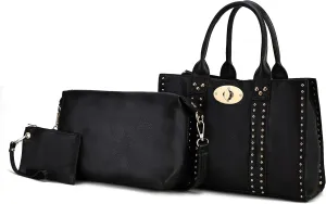 Mia K Collection 3-PC Set, Studded Tote Bag for Women, Pouch Handbag, Wristlet Purse, Crossbody Shoulder Strap PU Leather