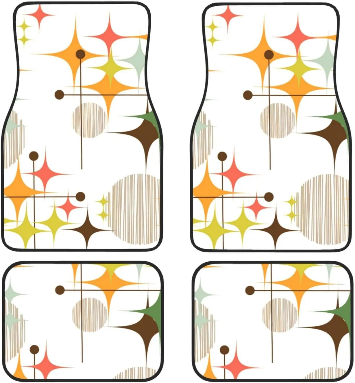 Mid Century Modern and Globes Car Mats, All Weather Floor Mats, Universal Fit Automotive Floor Mats for SUV, Vans, Sedans, Trucks, Set of 4pcs