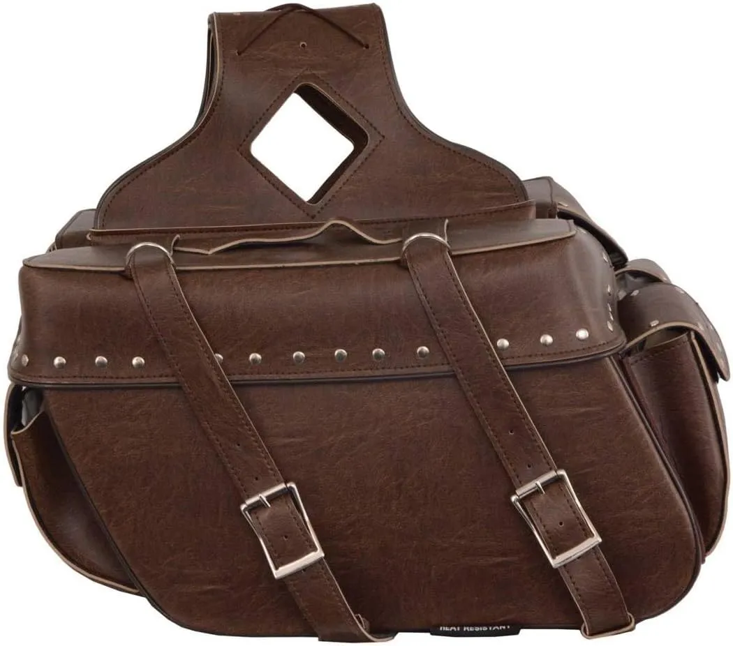 Milwaukee Leather MP8335RT Large Retro Brown PVC Studded Zip-Off Throw Over Motorcycle Saddlebags - Large