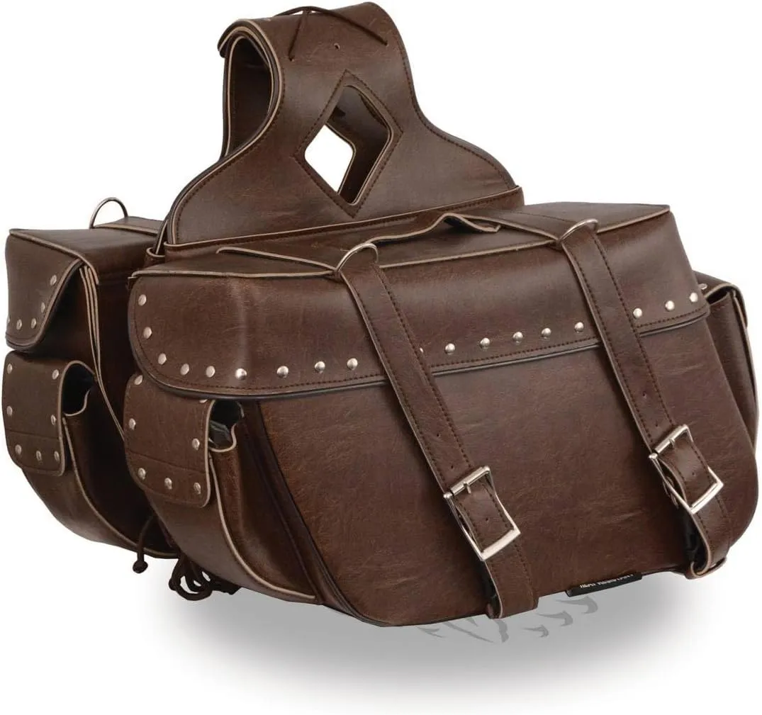 Milwaukee Leather MP8335RT Large Retro Brown PVC Studded Zip-Off Throw Over Motorcycle Saddlebags - Large