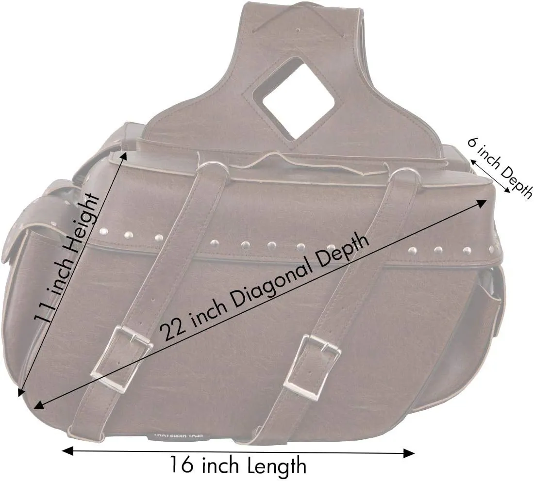 Milwaukee Leather MP8335RT Large Retro Brown PVC Studded Zip-Off Throw Over Motorcycle Saddlebags - Large