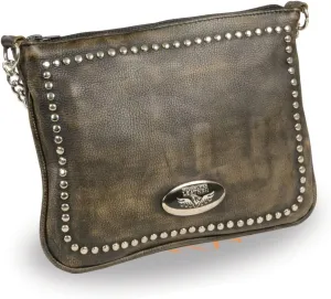 Milwaukee Leather MP8810 Women's Distress Brown Chain Strap Riveted Shoulder Bag