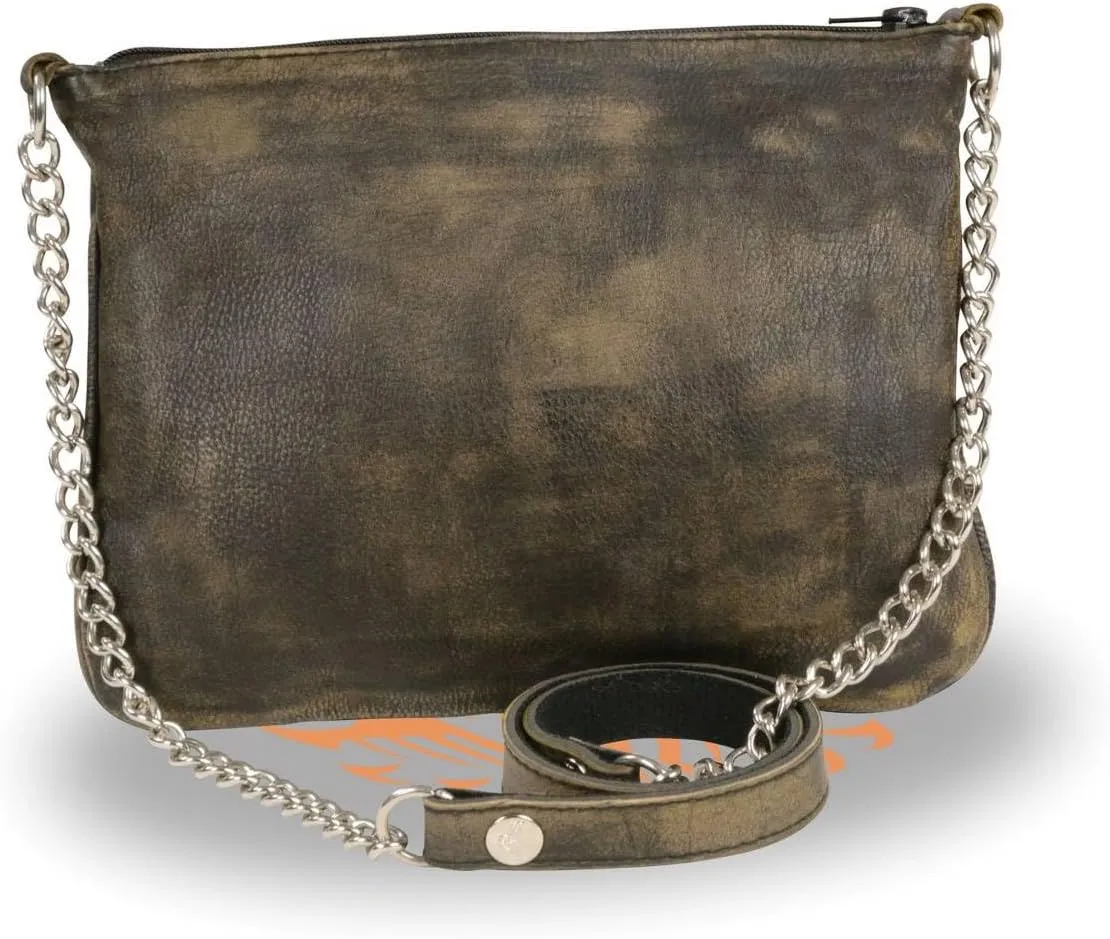 Milwaukee Leather MP8810 Women's Distress Brown Chain Strap Riveted Shoulder Bag