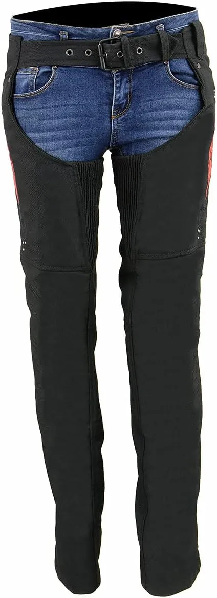 Milwaukee Leather SH1956 Women's 'Winged' Solid Black Textile Chaps