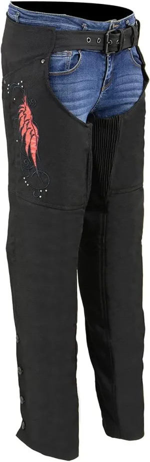 Milwaukee Leather SH1956 Women's 'Winged' Solid Black Textile Chaps