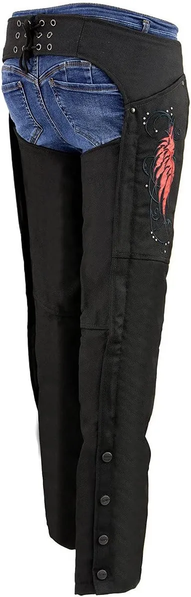 Milwaukee Leather SH1956 Women's 'Winged' Solid Black Textile Chaps
