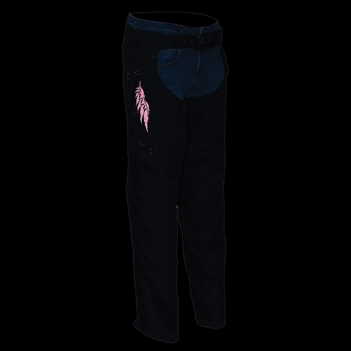 Milwaukee Leather SH1956 Women's 'Winged' Solid Black Textile Chaps