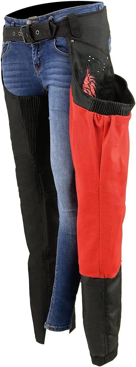 Milwaukee Leather SH1956 Women's 'Winged' Solid Black Textile Chaps