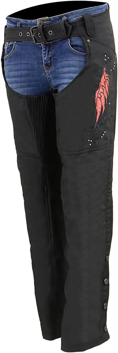 Milwaukee Leather SH1956 Women's 'Winged' Solid Black Textile Chaps