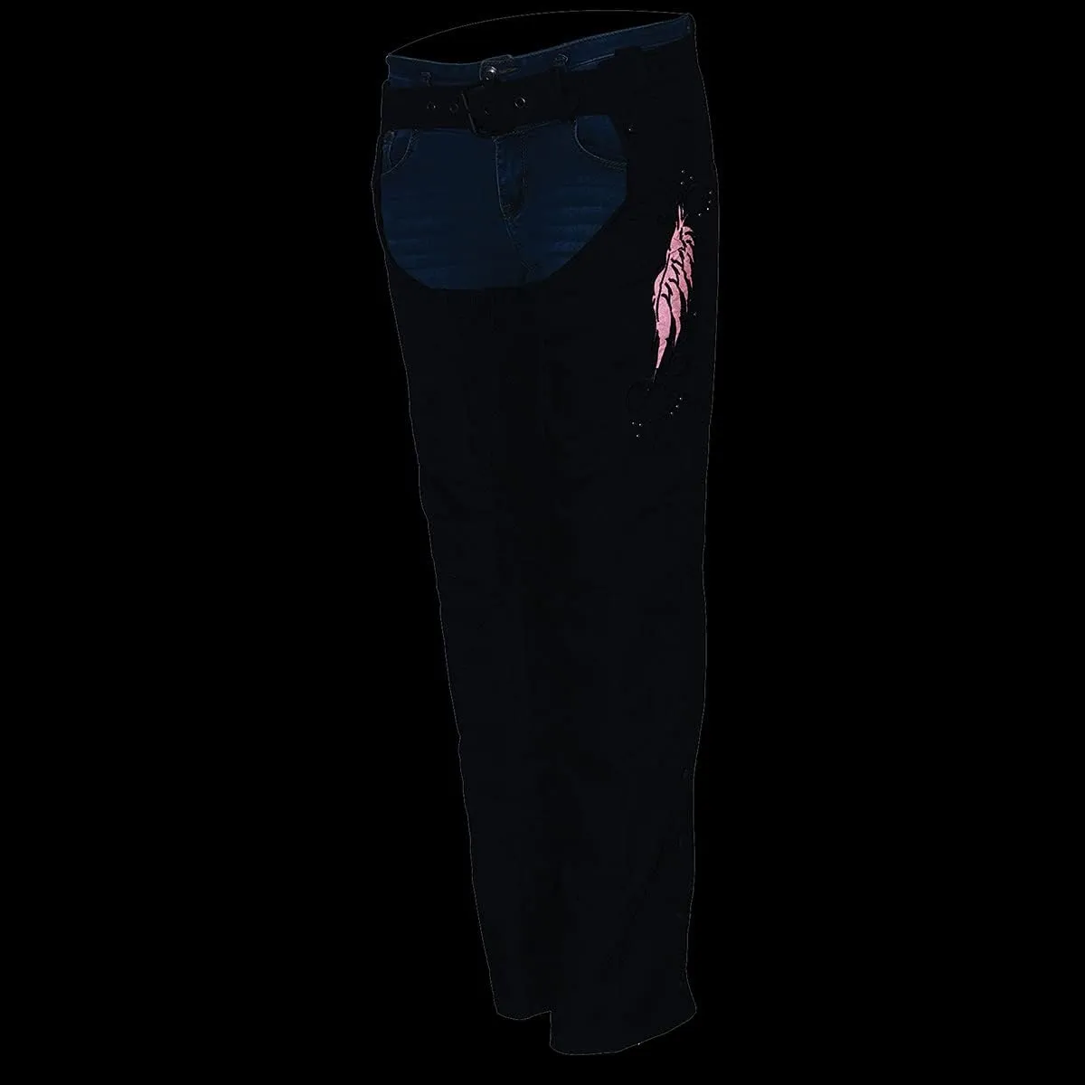 Milwaukee Leather SH1956 Women's 'Winged' Solid Black Textile Chaps