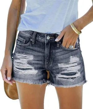 MINGALONDON Women's Denim Shorts Mid Waist Ripped Distressed