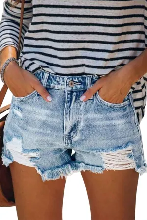 MINGALONDON Women's Denim Shorts Mid Waist Ripped Distressed