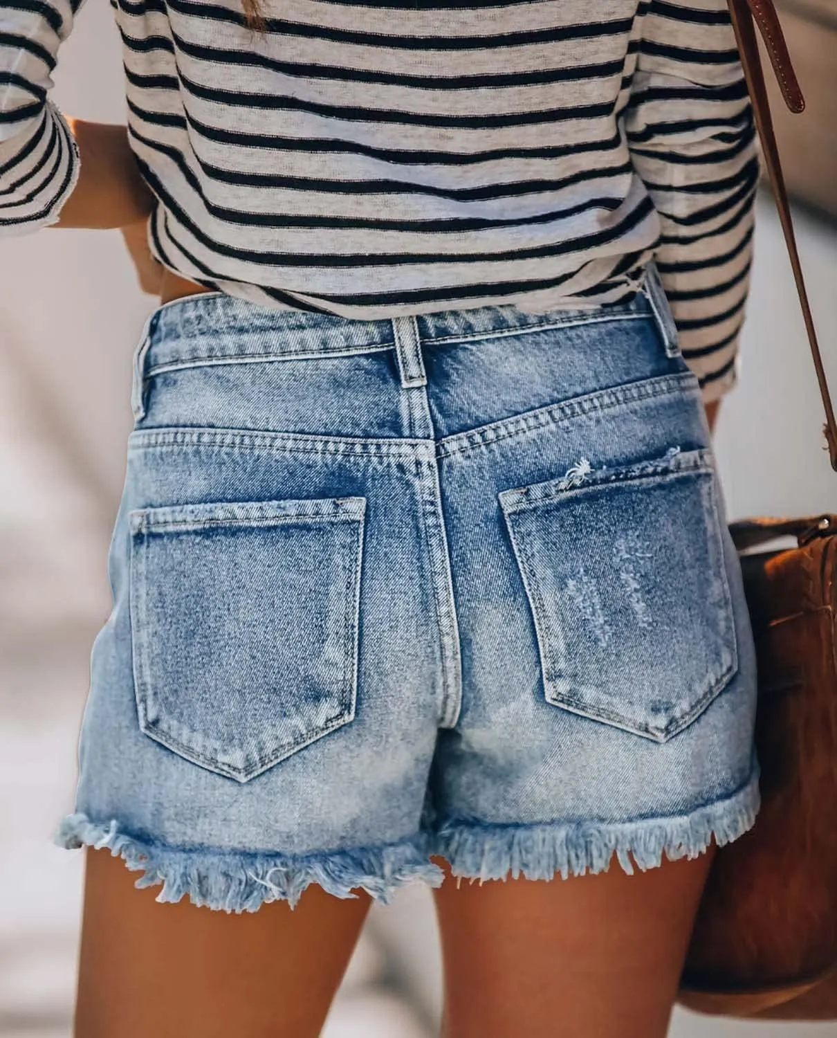 MINGALONDON Women's Denim Shorts Mid Waist Ripped Distressed