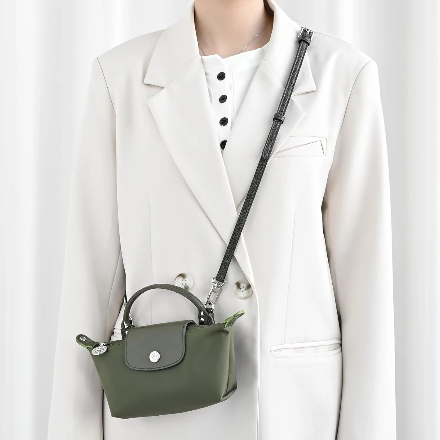 Mini Bags Leather Shoulder Strap for Longchamp Mini Bag Nude Taupe Strap Kit (Forest Green)