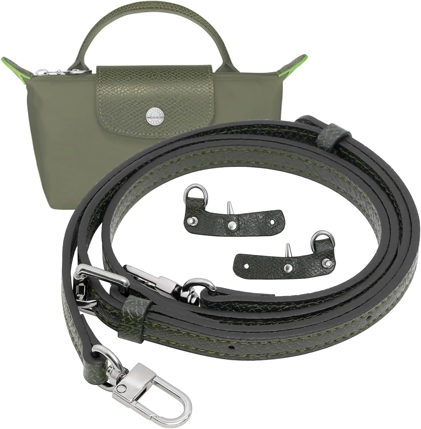 Mini Bags Leather Shoulder Strap for Longchamp Mini Bag Nude Taupe Strap Kit (Forest Green)