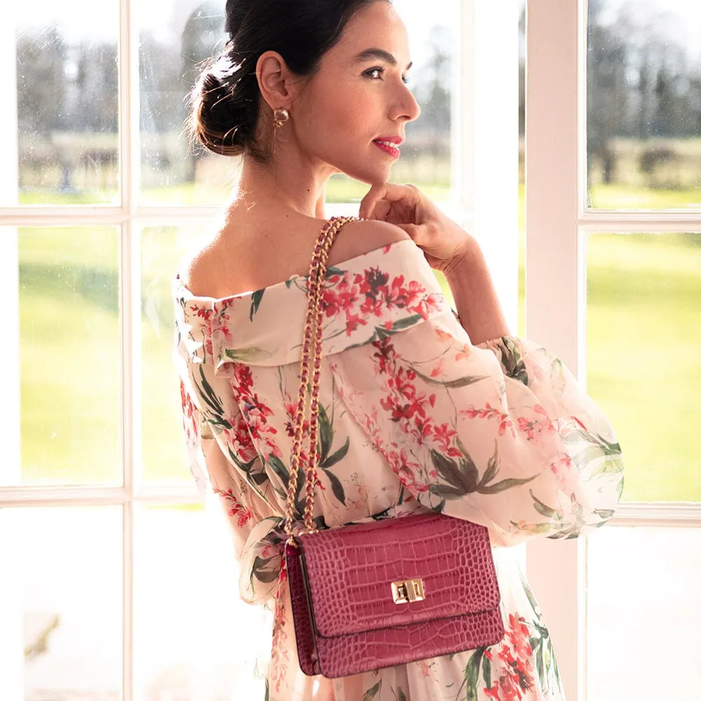 Mini Julia Bag - Cerise Pink Croc-Effect