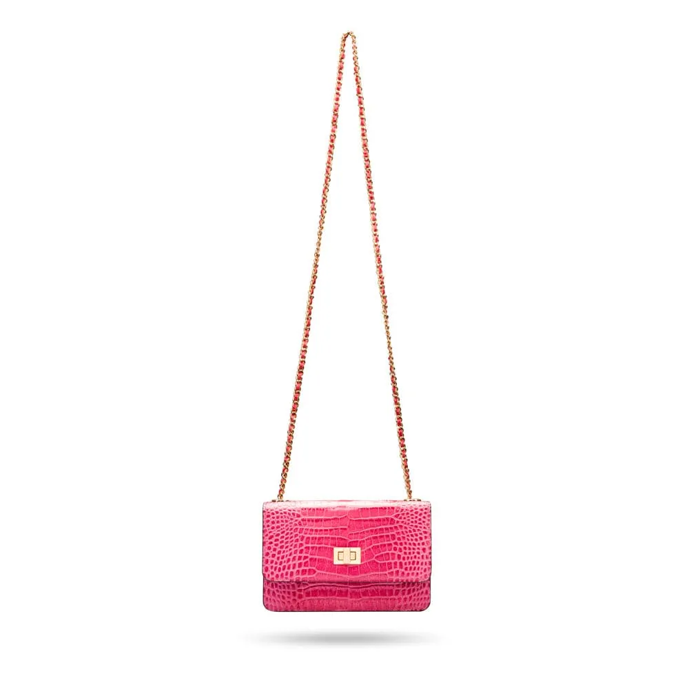 Mini Julia Bag - Cerise Pink Croc-Effect