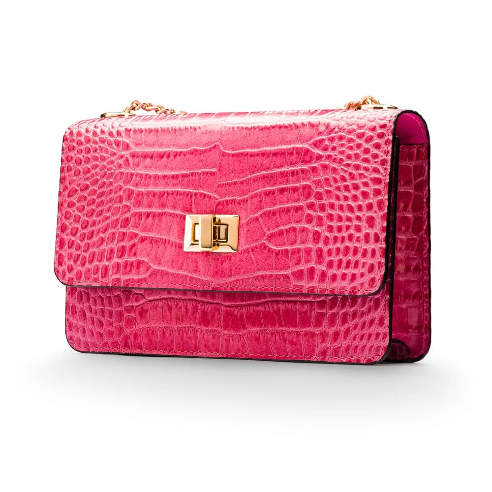 Mini Julia Bag - Cerise Pink Croc-Effect