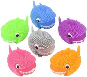 Mini Puffer Balls (Pack of 24) (1.75") Chicken Stress Relief Fun Soft Toys for Party Favors. Great for Soothing ADHD, Stress, Autism and More. (Sharks)