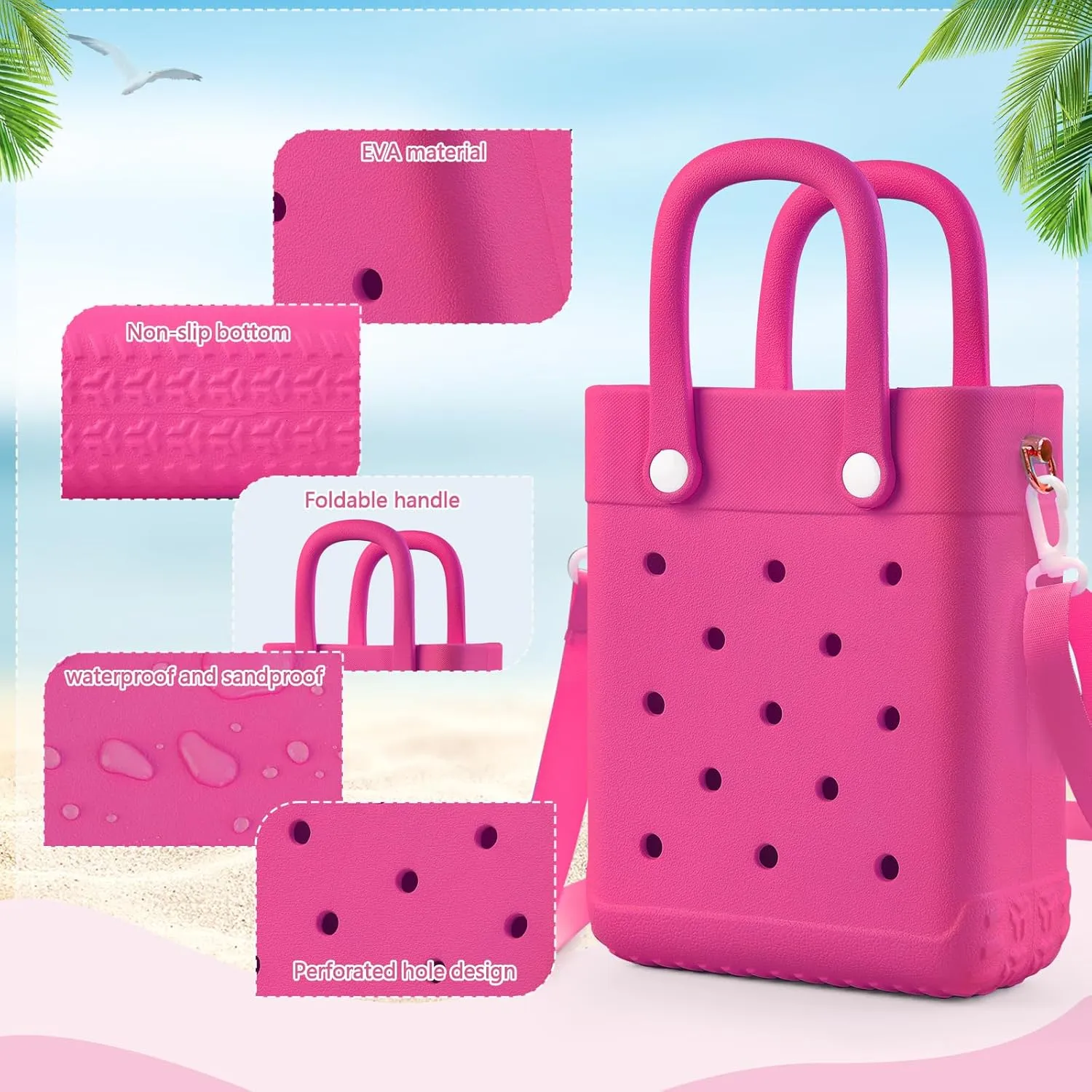 Mini Rubber Tote Bag with 4 Resin Charms Mini Crossbody X-Small Rubber Beach Bag