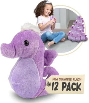 Mini Sea Horse Plush Toys, 12 Pack Tiny Plushies Ocean Stuffed Animals, Stocking Stuffer for Girls & Boys, Animals Figures for Party Favors, Goody Bags, Class Prizes (Sea Horse)