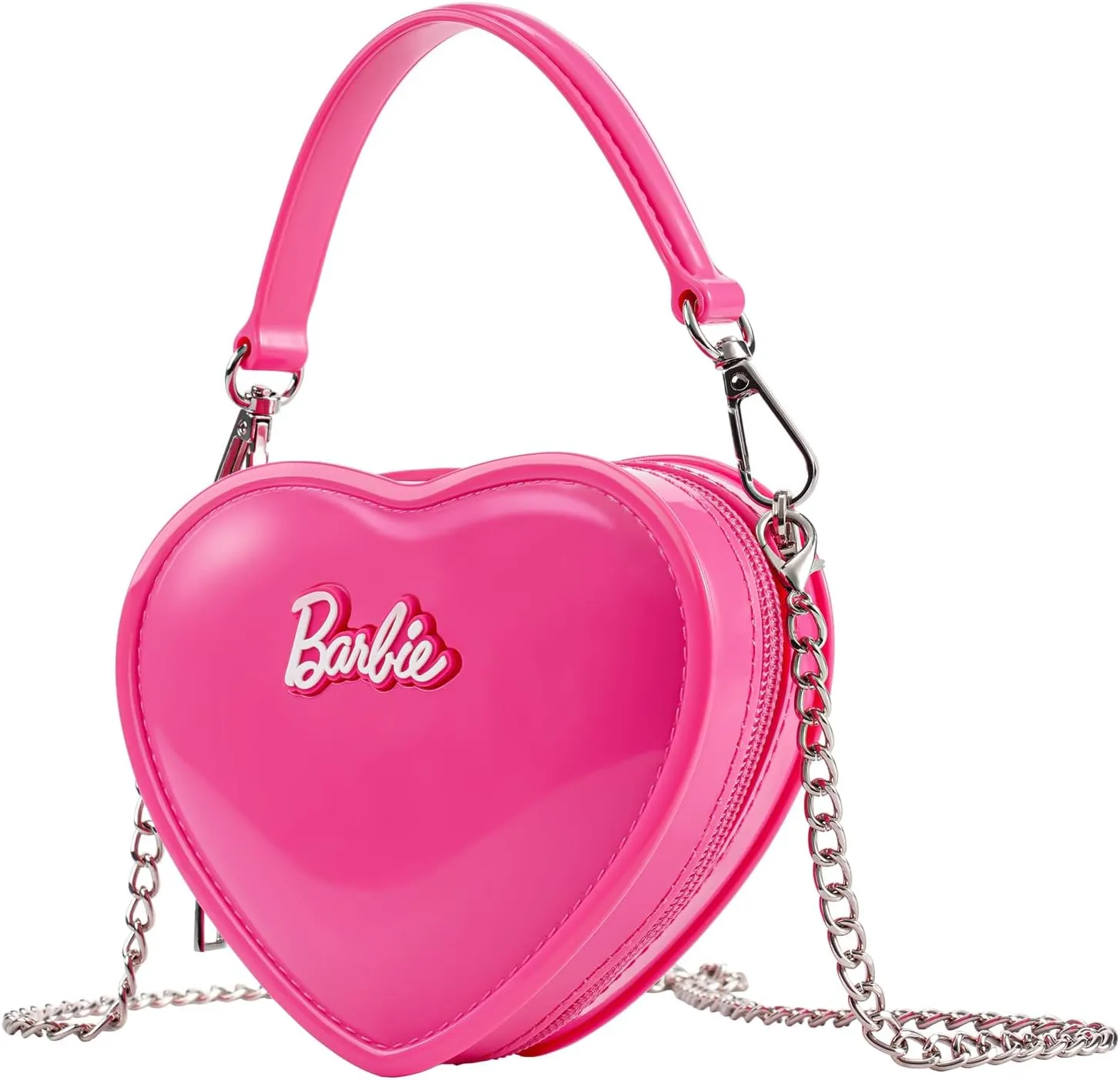 MINISO Barbie Heart Purse Rose Red Crossbody Bag Handbag, Gifts for Girls and Women, Sweet Style Cute Heart-Shaped Design Fashion Tote Bag, PVC Material Waterproof