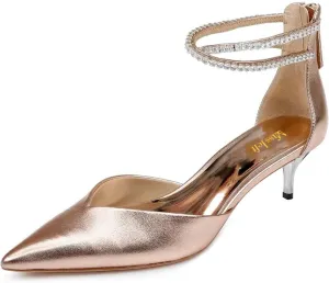 miss left Women's Rhinestones Strappy Closed Pointy Toe D'Orsay Pumps Back Zippers Low Kitten Heel Sandals Chic Prom Dressy Shoes Size 4-16 US