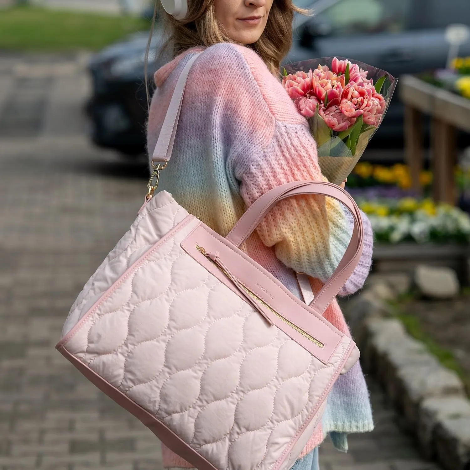 Missnine Tote Bag for Women, Lightweight Puffer Tote Bag, Large Capacity Quilted Shoulder Handbag for Travel, Work, Gym