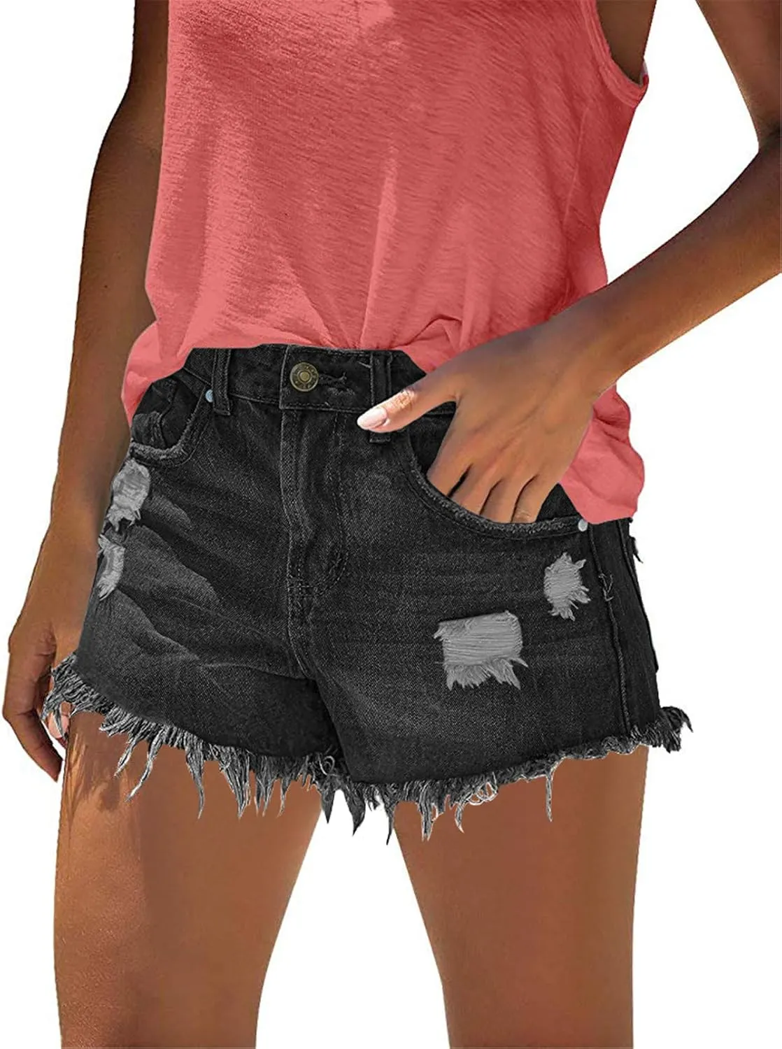 MODARANI Women's Cut Off Denim Jean Shorts Ripped Distressed