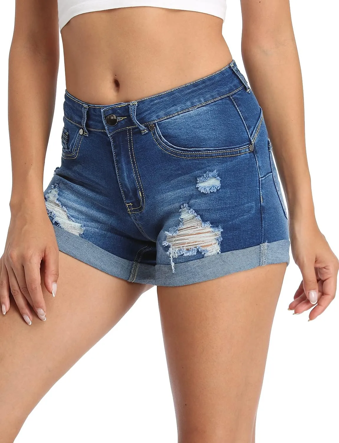 MODARANI Women's Cut Off Denim Jean Shorts Ripped Distressed