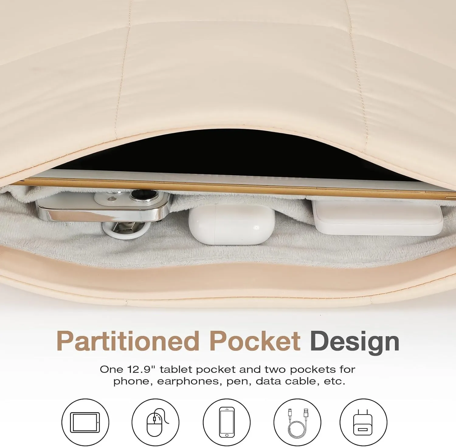 MoKo Puffy Tablet Sleeve Bag for iPad Pro 11/12.9 inch,Quilted Puffer Puff Pillow Case with Shoulder Strap