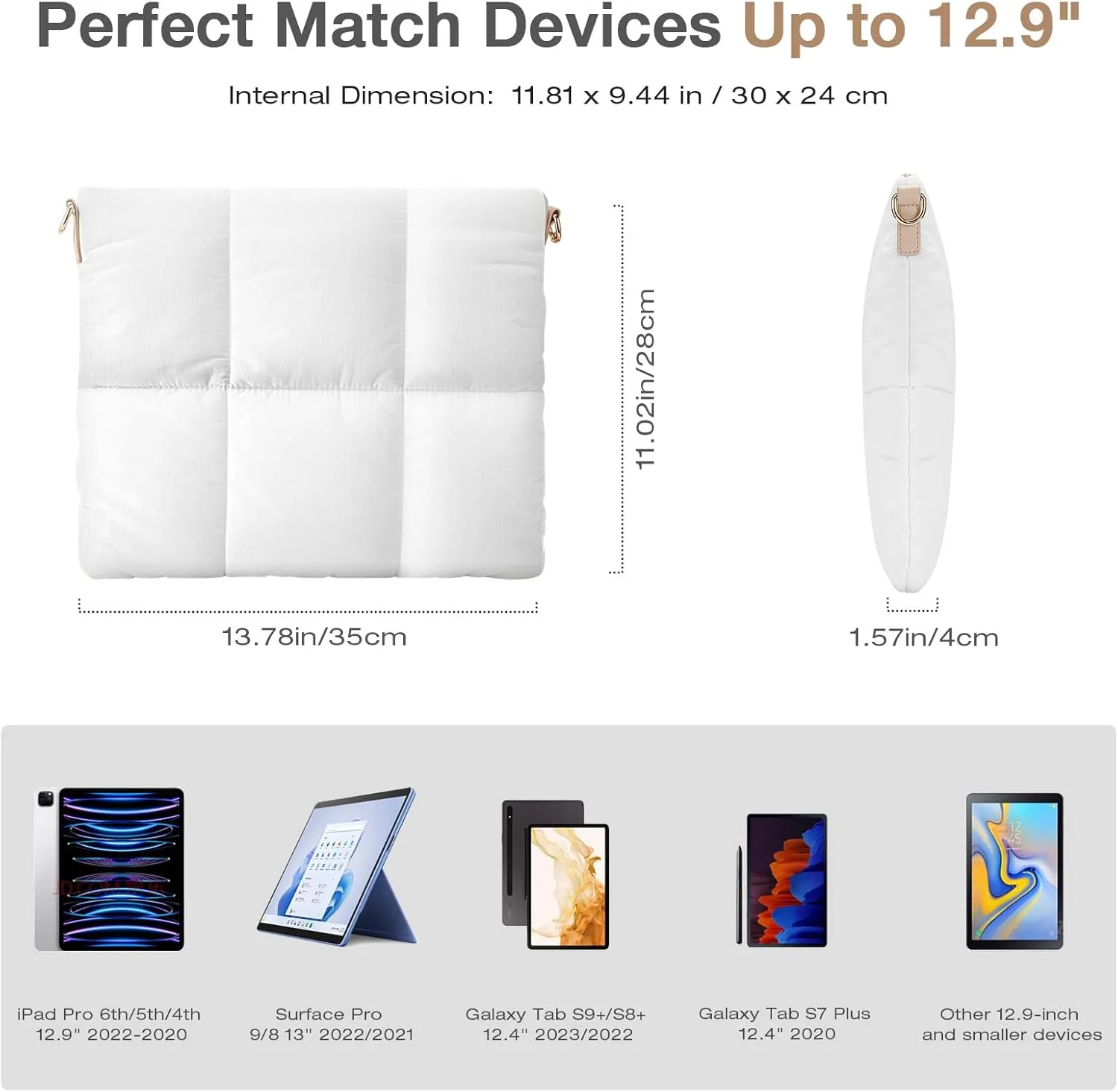 MoKo Puffy Tablet Sleeve Bag for iPad Pro 11/12.9 inch,Quilted Puffer Puff Pillow Case with Shoulder Strap
