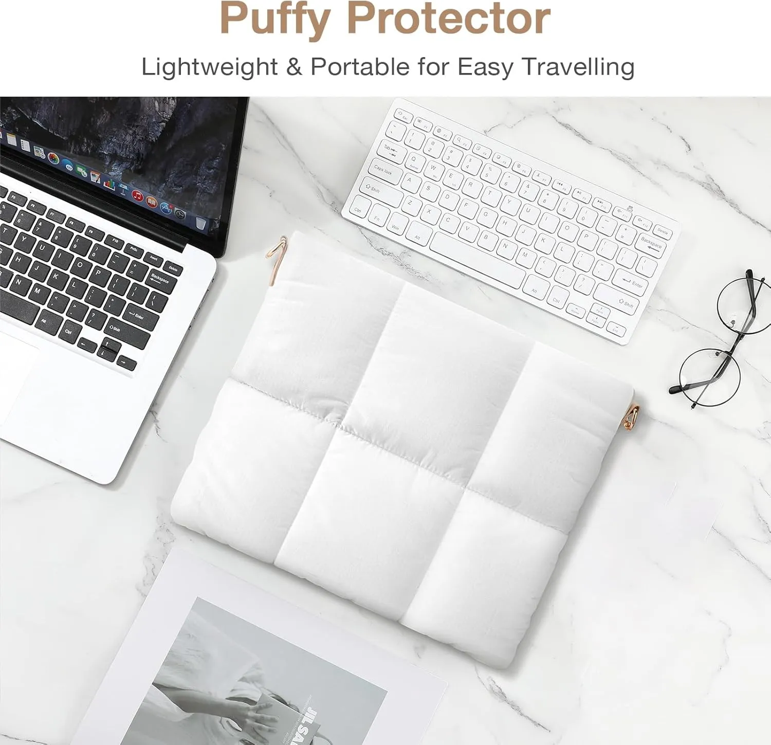 MoKo Puffy Tablet Sleeve Bag for iPad Pro 11/12.9 inch,Quilted Puffer Puff Pillow Case with Shoulder Strap