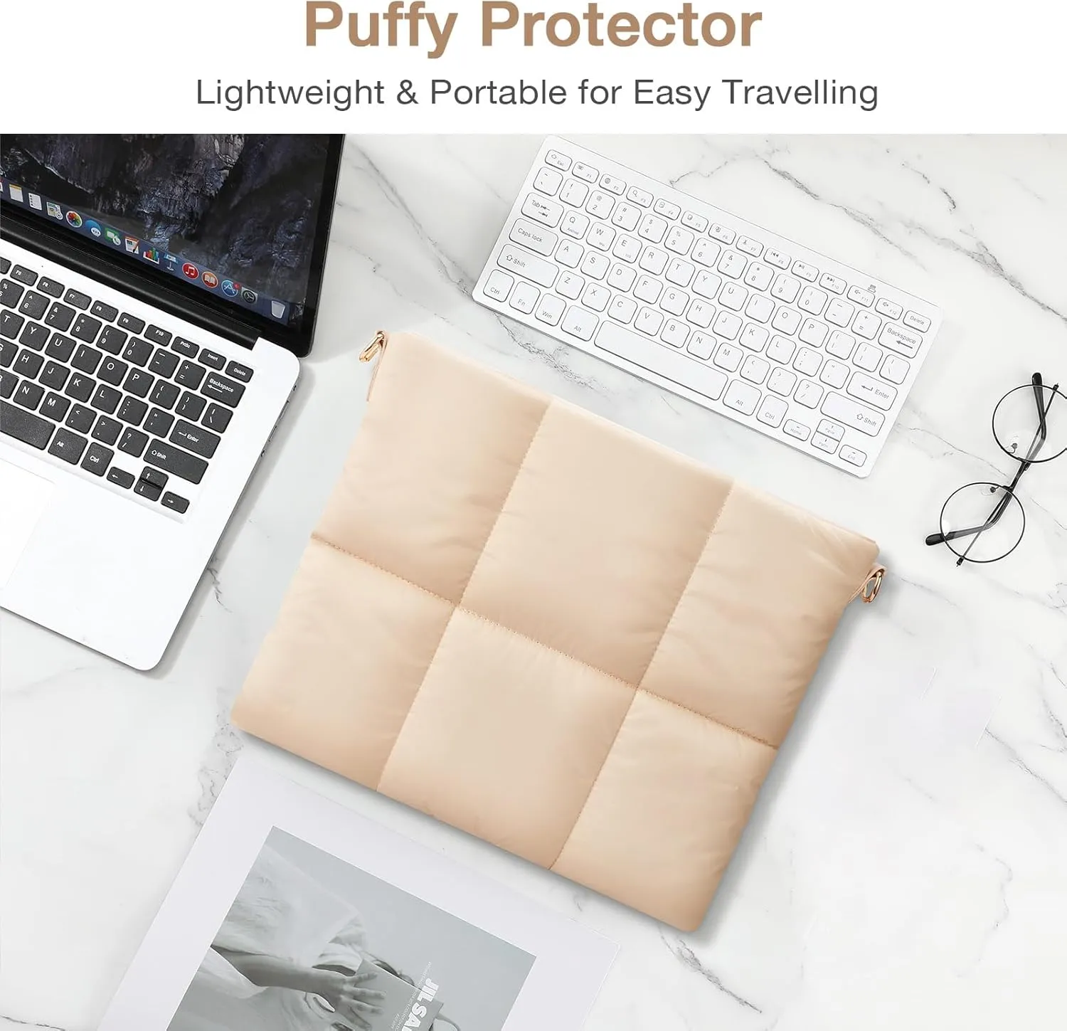 MoKo Puffy Tablet Sleeve Bag for iPad Pro 11/12.9 inch,Quilted Puffer Puff Pillow Case with Shoulder Strap