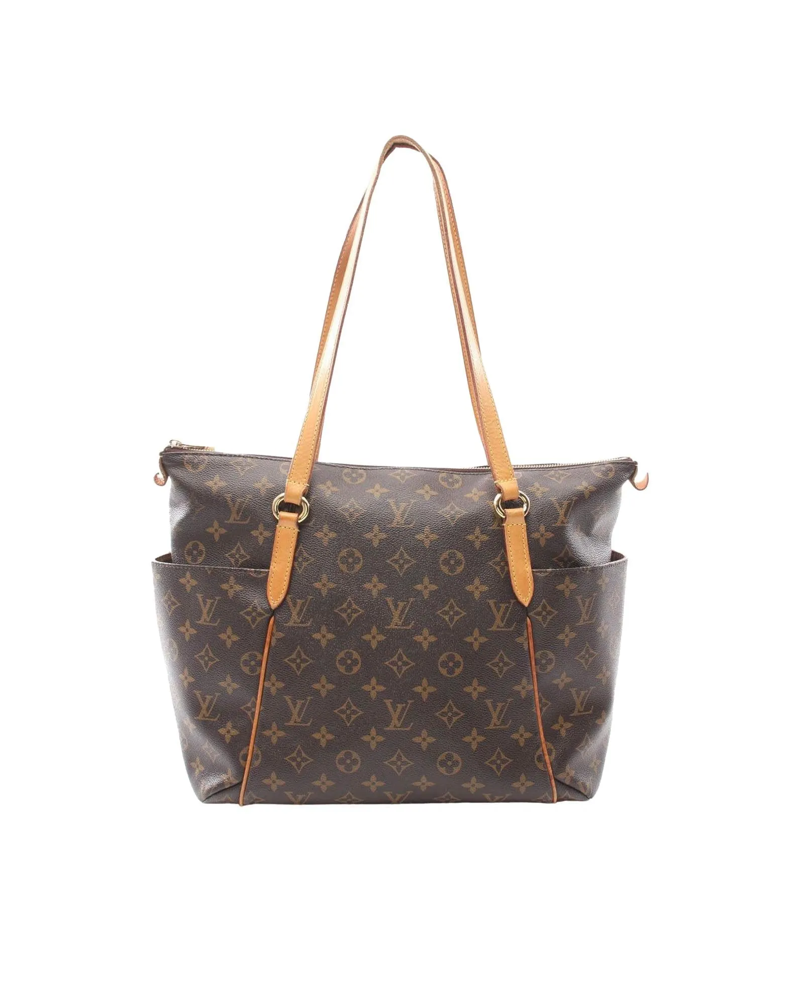 Monogram Canvas Tote Bag with Leather Trim and Multiple Pockets