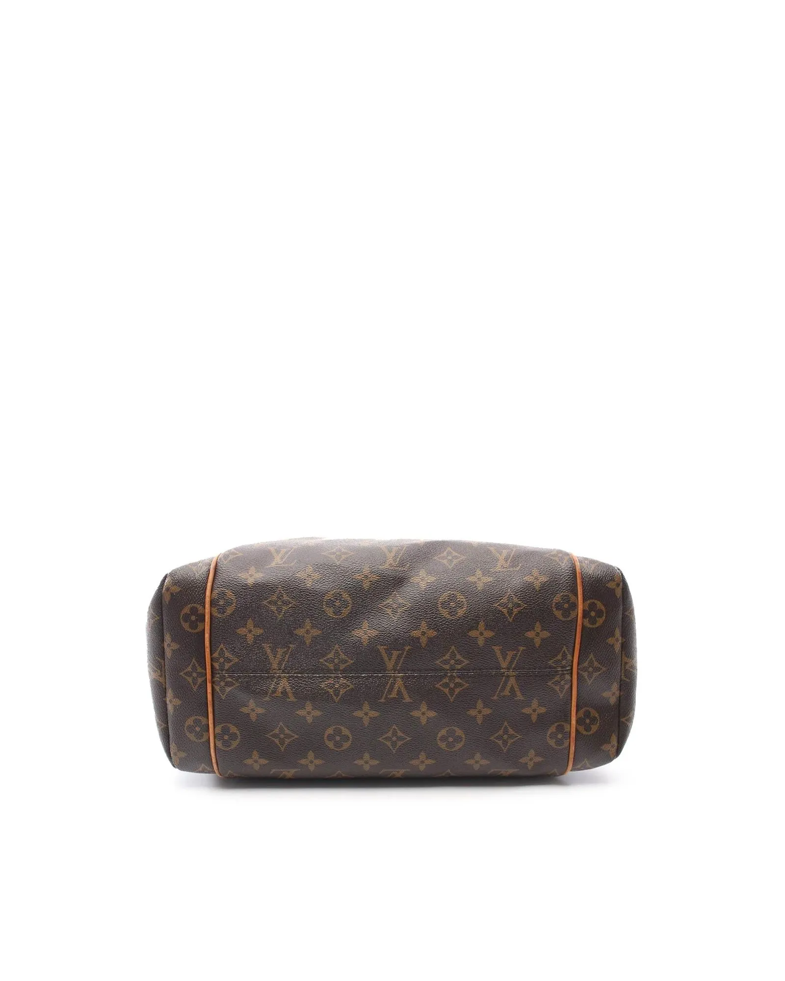 Monogram Canvas Tote Bag with Leather Trim and Multiple Pockets